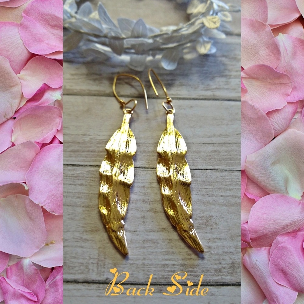 Gold Leaf Earrings with Zircon Bling - Picture 5 of 8